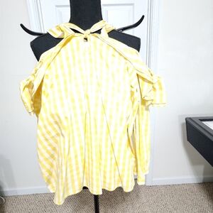 Crown & Ivy, size L, yellow and white top, long sleeve